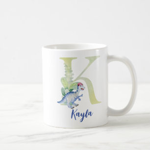 Caneca De Café Letra aquosa K com dinossauro