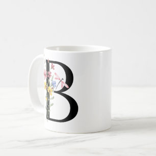Caneca De Café Letra B com flores