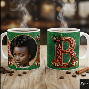 Caneca De Café Letra B de Natal Vermelho Veludo Dourado Luxuoso