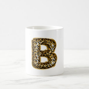 Caneca De Café Letra B Impressão Leopardo Preto Dourado