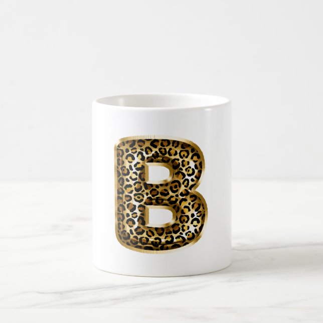 Caneca De Café Letra B Impressão Leopardo Preto Dourado (Centro)