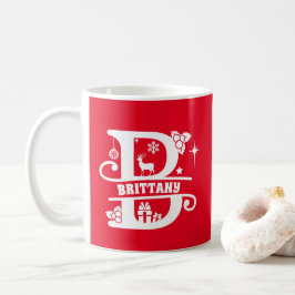 Caneca De Café Letra B Monograma de Natal Nome Inicial Vermelho