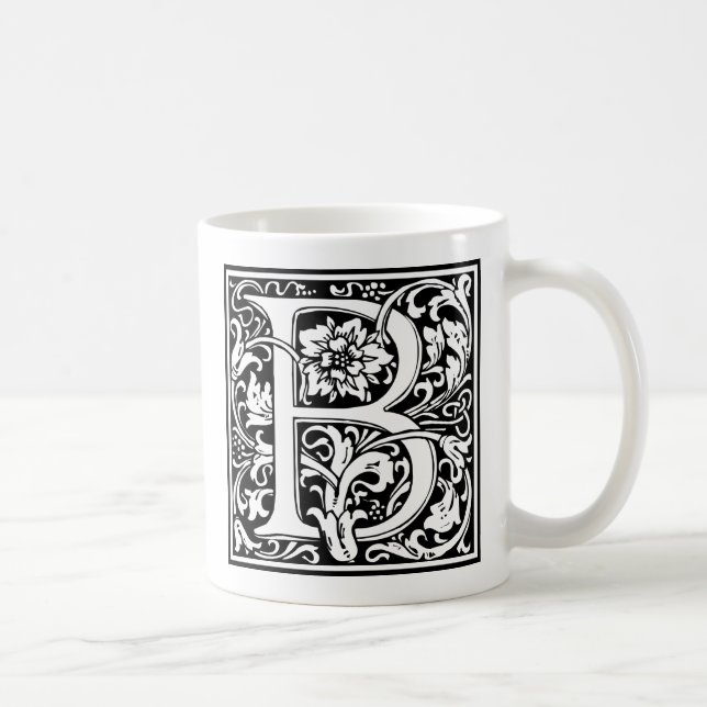 Caneca De Café Letra B Monograma Medieval Art Nouveau (Direita)