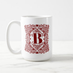 Caneca De Café Letra B na Extremidade Floral Moderna do Coração V