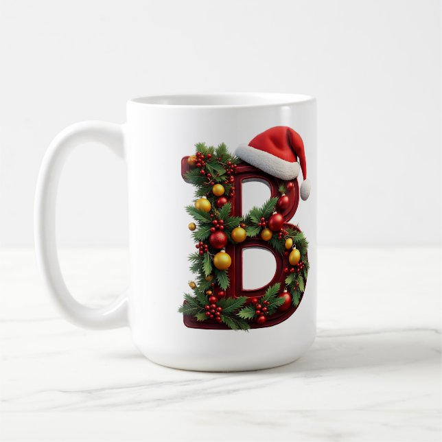 Caneca De Café Letra B Vermelha Natalícia Decorada (Esquerda)