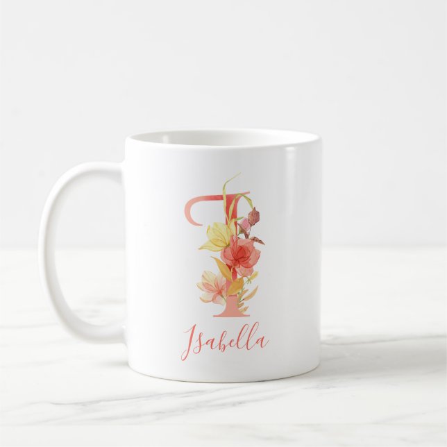 Caneca De Café Letra bonito Pink Watercolor "I" (Esquerda)