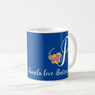 Caneca De Café Letra Butterfly P Floral Mug