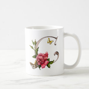 CANECA DE CAFÉ LETRA C DO MONOGRAMA COM COR-DE-ROSA E AS