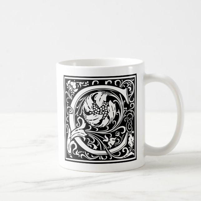Caneca De Café Letra C Monograma Medieval Art Nouveau (Direita)