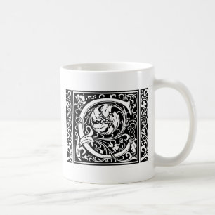 Caneca De Café Letra C Monograma Medieval Art Nouveau