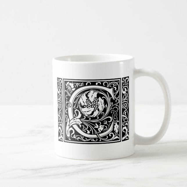 Caneca De Café Letra C Monograma Medieval Art Nouveau (Direita)
