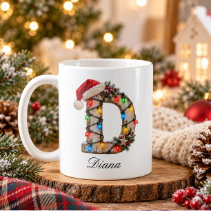Caneca De Café Letra D de Monograma de Natal Festivo Rústico
