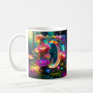 Caneca De Café Letra D floral brilhante