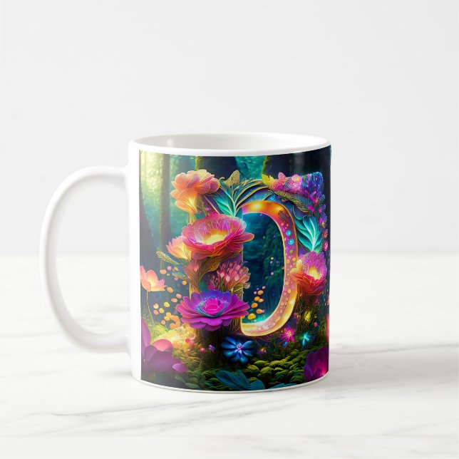 Caneca De Café Letra D floral brilhante (Esquerda)