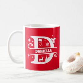 Caneca De Café Letra D Natal Monograma Nome inicial Vermelho