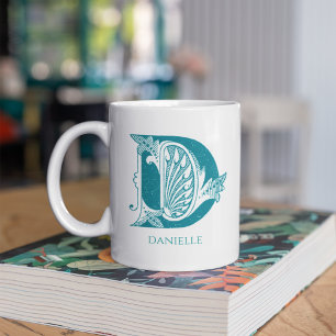 Caneca De Café Letra D Teal Monograma Nome Moderno
