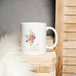 Caneca De Café Letra de Flor de Dourada Escala de Aquarela L | Mo<br><div class="desc">Letra de Flor de Dourada Escala de Aquarela L | Monograma</div>