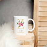 Caneca De Café Letra de Flor de Dourada Watercolor Z da Tendência<br><div class="desc">Letra de Flor de Dourada Watercolor Z da Tendência | Monograma</div>