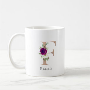 Caneca De Café Letra de nome personalizado Floral Alfabet "F"