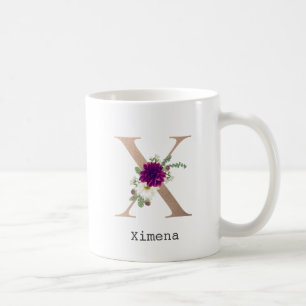 Caneca De Café Letra de nome personalizado Floral Alfabet "X "
