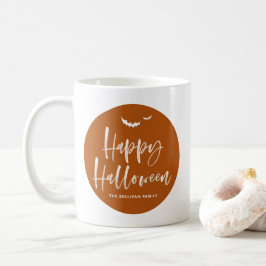 Caneca De Café Letra de Pincel Feliz de Halloween Laranja Queimad