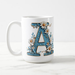 Caneca De Café Letra Decorativa A Com Esmalte Azul