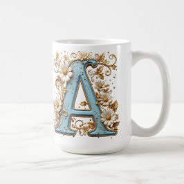 Caneca De Café Letra Decorativa A Com Esmalte Azul