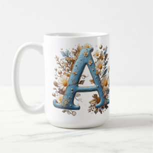 Caneca De Café Letra Decorativa A Com Esmalte Azul