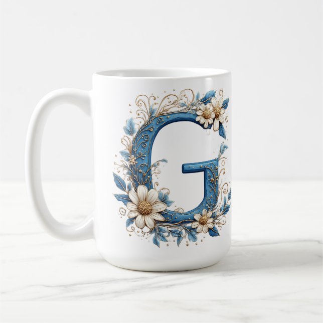 Caneca De Café Letra Decorativa G Com Esmalte Azul (Esquerda)