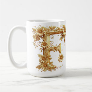 Caneca De Café Letra Dourada Elegante F Com Embelezamentos Florai