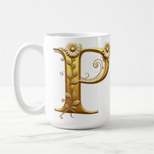 Caneca De Café Letra Dourada Elegante P Com Enfeites Florais