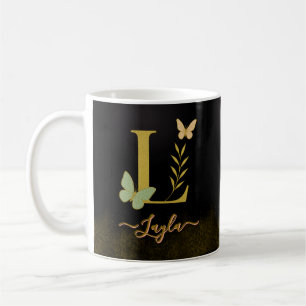 Caneca De Café Letra Dourada L Butterfly Mug Design