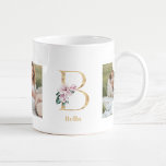 Caneca De Café Letra Dourada Moderna B Flor | Dois Monogramas fot<br><div class="desc">Letra Dourada Moderna B Flor | Dois Monogramas fotográficos</div>