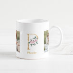 Caneca De Café Letra Dourada Moderna P Flor | Dois Monogramas fot<br><div class="desc">Letra Dourada Moderna P Flor | Dois Monogramas fotográficos</div>