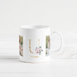 Caneca De Café Letra Dourada Moderna U Flor | Dois Monogramas fot<br><div class="desc">Letra Dourada Moderna U Flor | Dois Monogramas fotográficos</div>