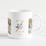 Caneca De Café Letra Dourada Moderna Z Flor | Dois Monogramas fot<br><div class="desc">Letra Dourada Moderna Z Flor | Dois Monogramas fotográficos</div>