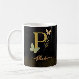 Caneca De Café Letra Dourada P Butterfly Mug Design