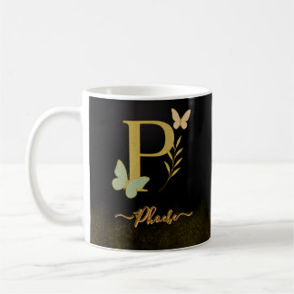Caneca De Café Letra Dourada P Butterfly Mug Design