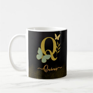 Caneca De Café Letra Dourada Q Butterfly Mug Design