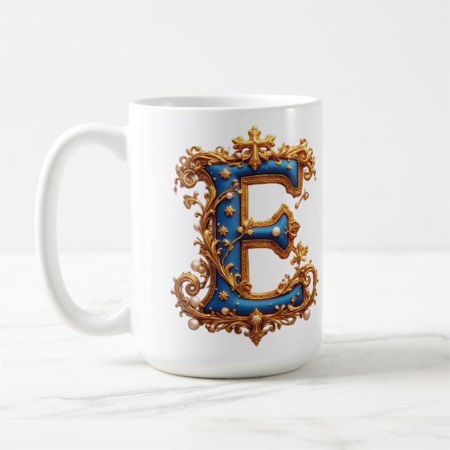 Caneca De Café Letra E Azul Ornata (Esquerda)