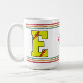 Caneca De Café Letra E de Softbol Vintage Retro Distorcida