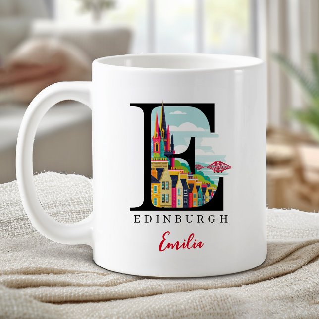 Caneca De Café Letra E Monograma de Edimburgo Presente Personaliz (Edinburgh Monogram Letter E Personalized Gift Coffee Mug)