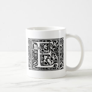 Caneca De Café Letra E Monograma Medieval Arte Nova