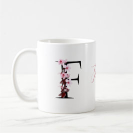 Caneca De Café Letra F, Cherry Blossom | Nome do Script Monograma