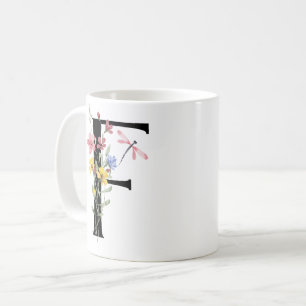 Caneca De Café Letra F com flores