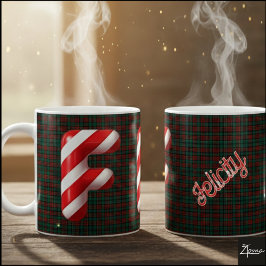 Caneca De Café Letra F de Natal Listrada de Cana de Açúcar Brilha