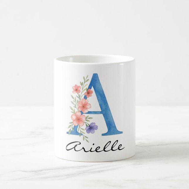 Caneca De Café Letra floral A personalizada com aquarela monogram (Centro)