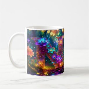Caneca De Café Letra floral brilhante N