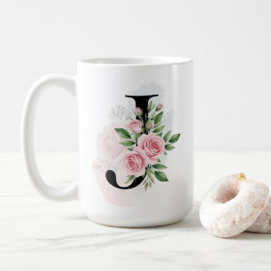 Caneca De Café Letra Floral J – Monograma Pastel Suave