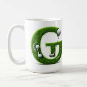 Caneca De Café Letra G de grama verde com bola de golfe e taco